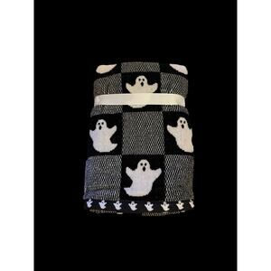 Checkered Black Gray Ghost Halloween Fluffy Thick Hand Towel Set of 2 Truly Lou